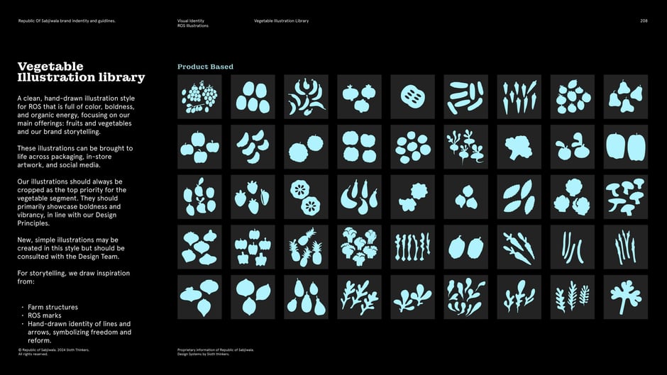 A catalog of single-color vegetable and fruit silhouettes designed