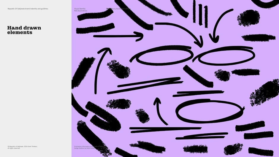 A curated set of expressive marks:arrows, scribbles, brush textures