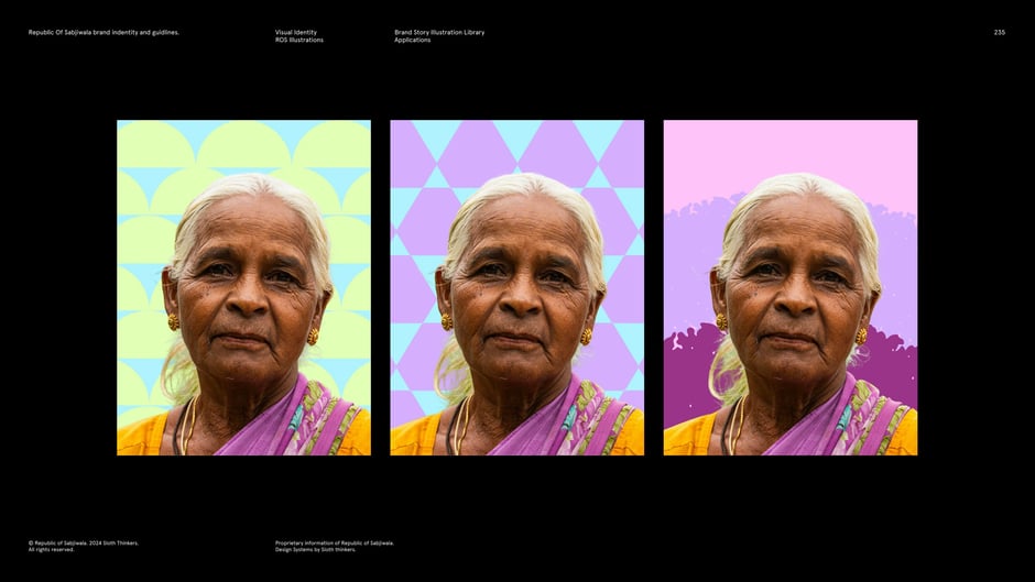 Portrait treatments paired with illustration backgrounds