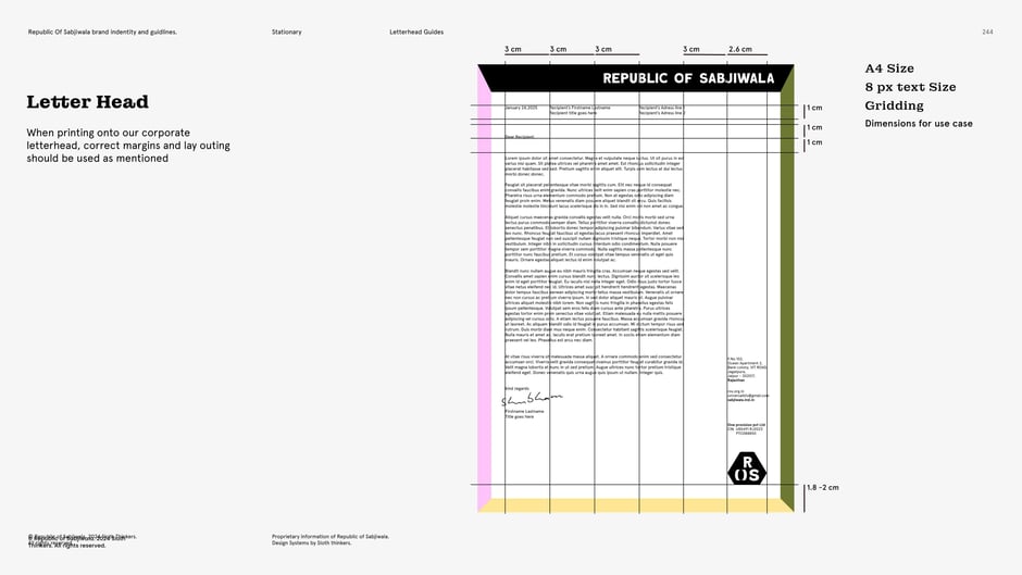 Letterhead dimensions and spacing callouts