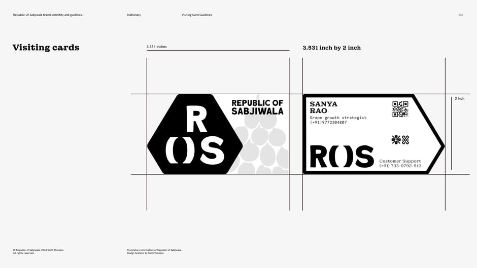 Visiting card grid and size specification