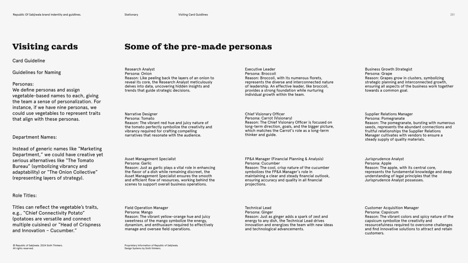 Pre-made personas and vegetable name mapping