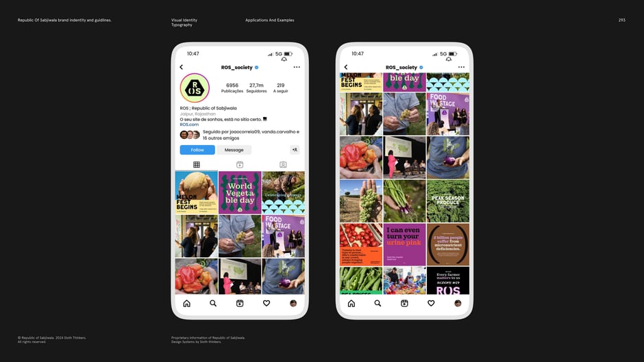 ROS Instagram profile and feed mockups