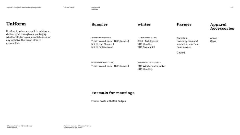 Uniform categories and seasonal pieces