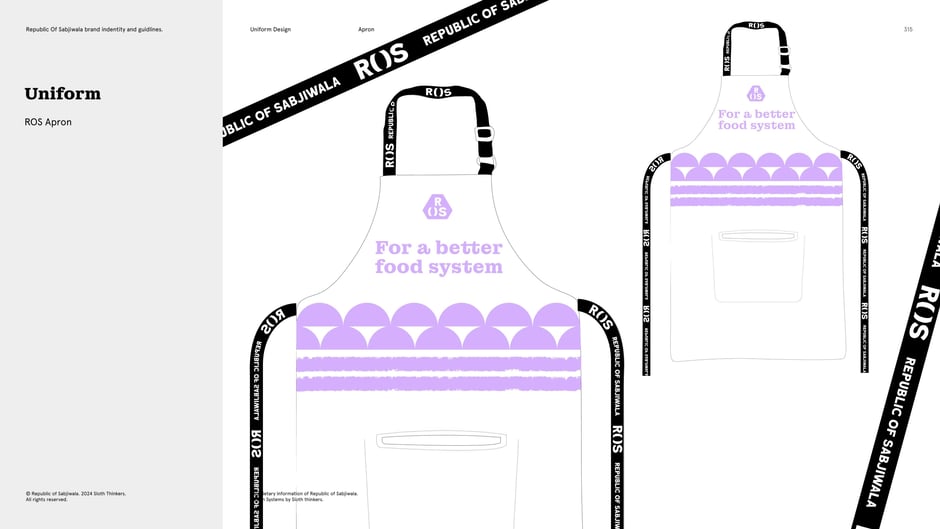 Apron with slogan and patterned band