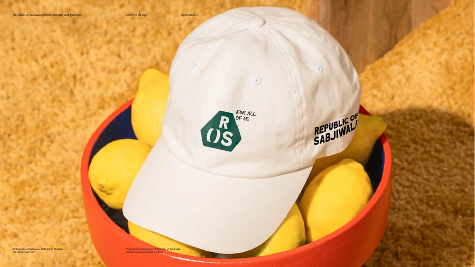 Cap logo application and side wordmark