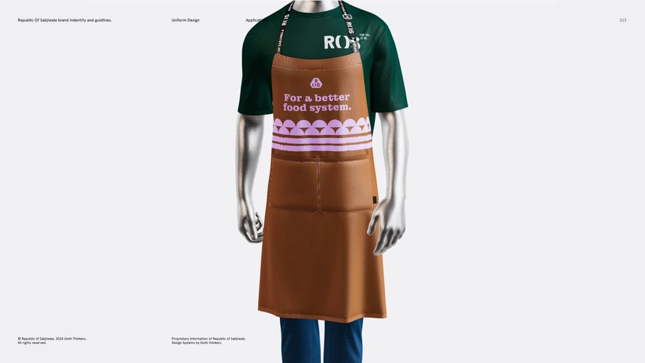 Full‑length apron with slogan and emblem