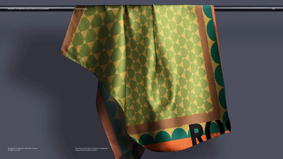 Draped scarf with geometric green pattern