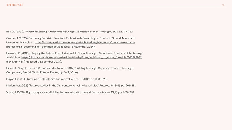 Bibliographic citations for futures studies literature cited in the report