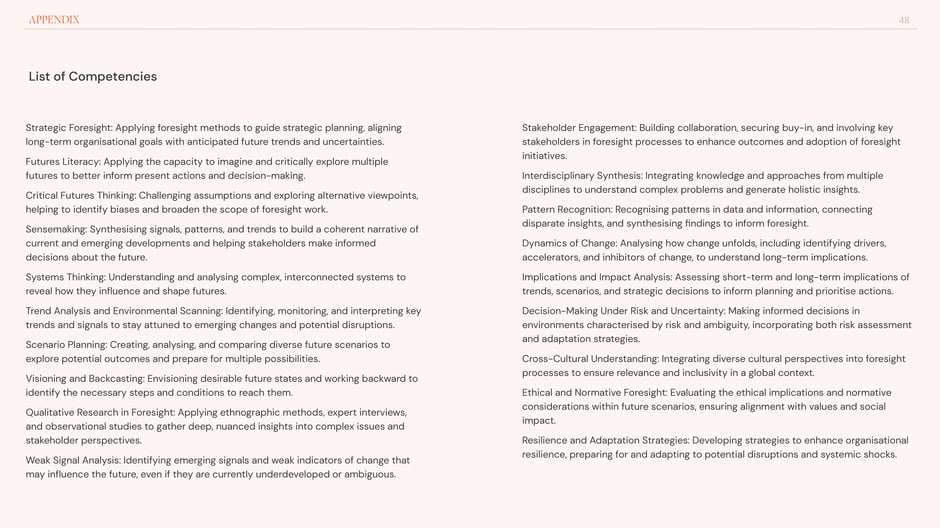 Competencies for foresight practice such as Strategic Foresight, Futures Literacy