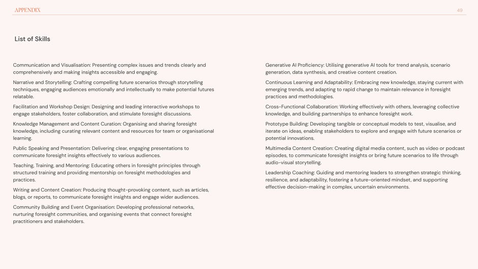 Practical skills listed include communication and visualisation, storytelling, facilitation