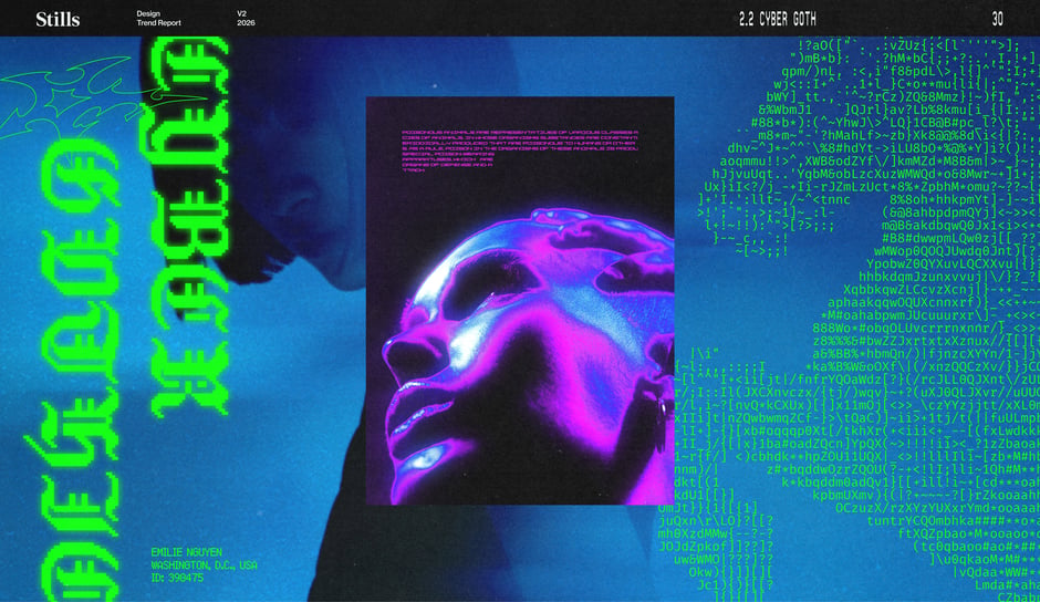 Cyber Gothic portrait with code-text motif