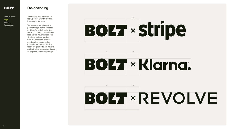 Co-branding lockup rules with Stripe, Klarna, and Revolve