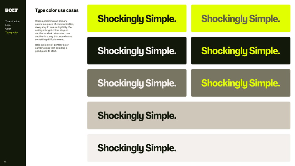 Approved type-on-color pairing combinations