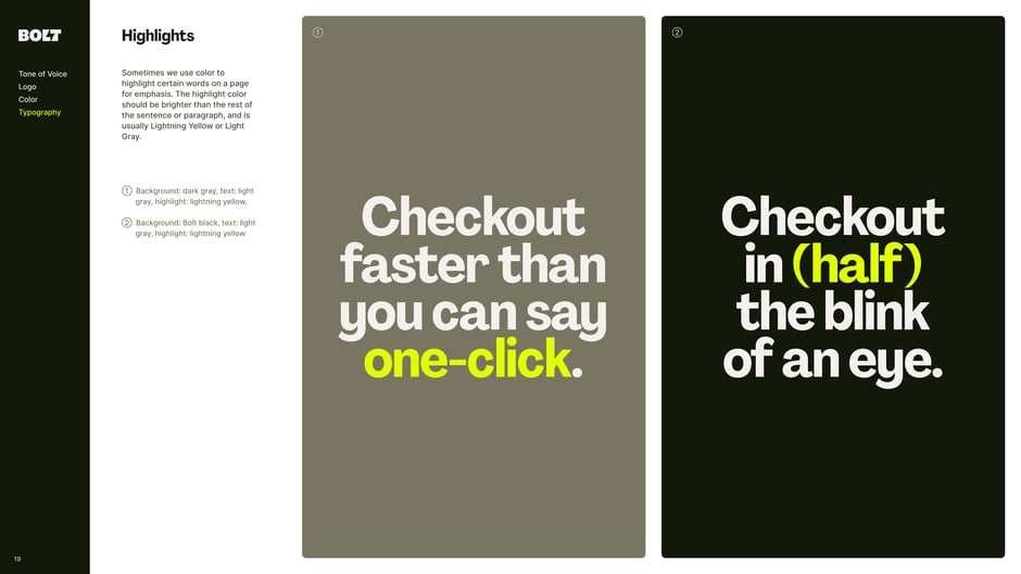 Lightning Yellow and Light Grey used for text highlights