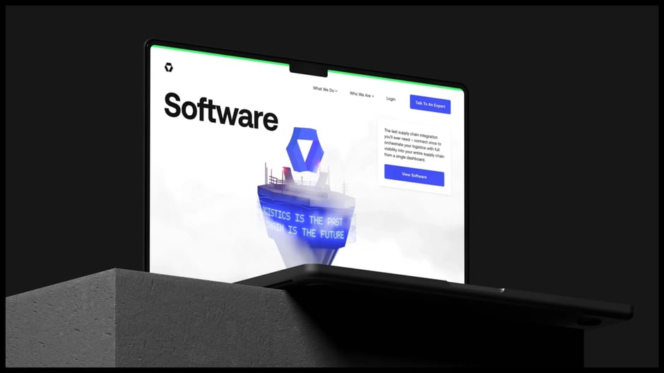 Software homepage mockup on laptop