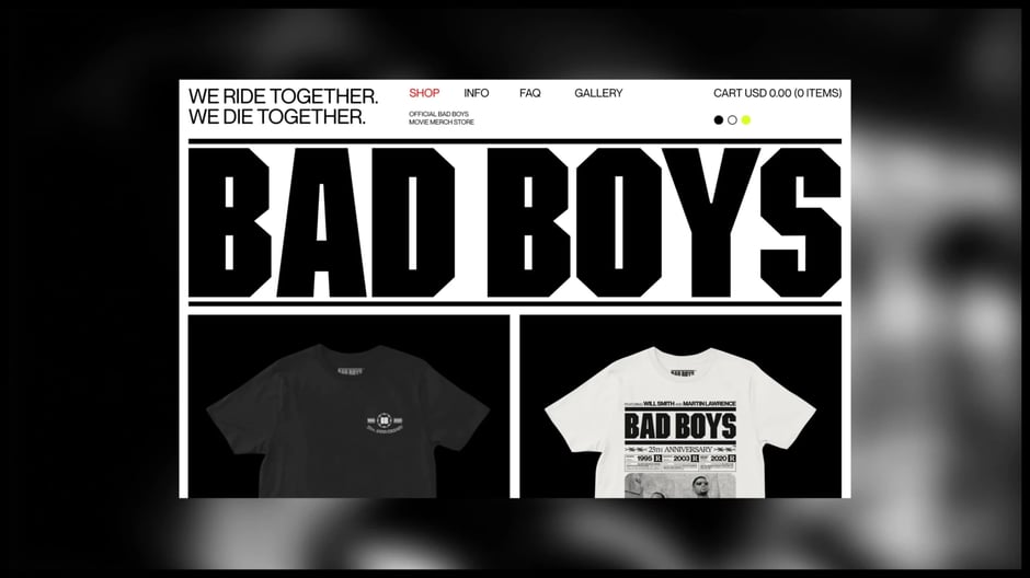 Bad Boys storefront hero and product grid