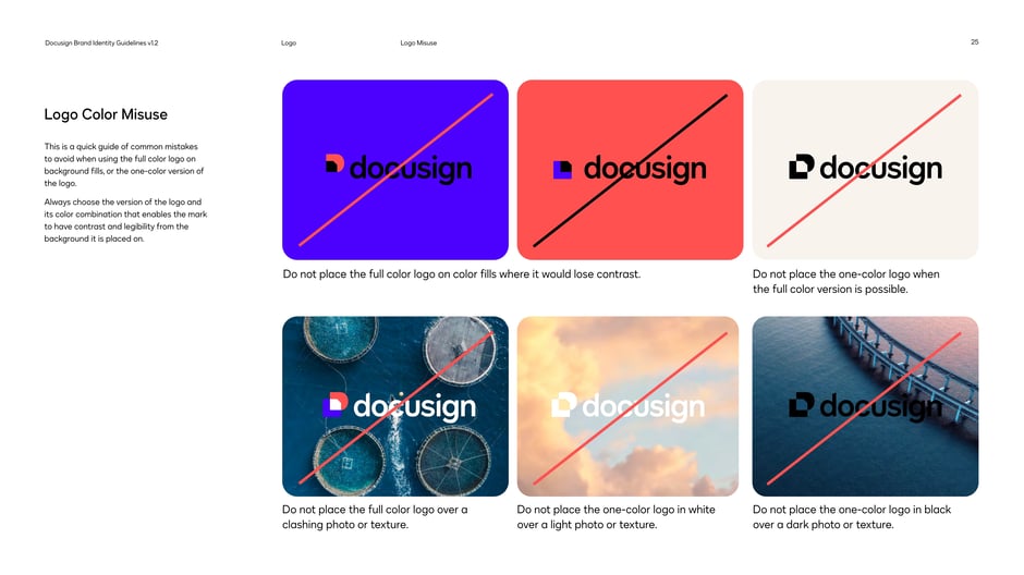 Avoid placing the full‑color mark on conflicting color fills