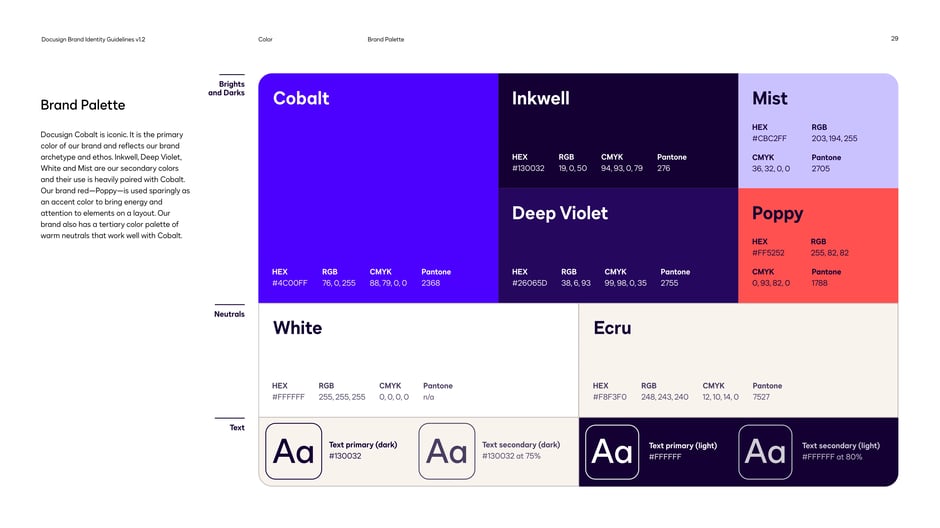 Defines primary Cobalt and secondary colors (Inkwell, Deep Violet, White
