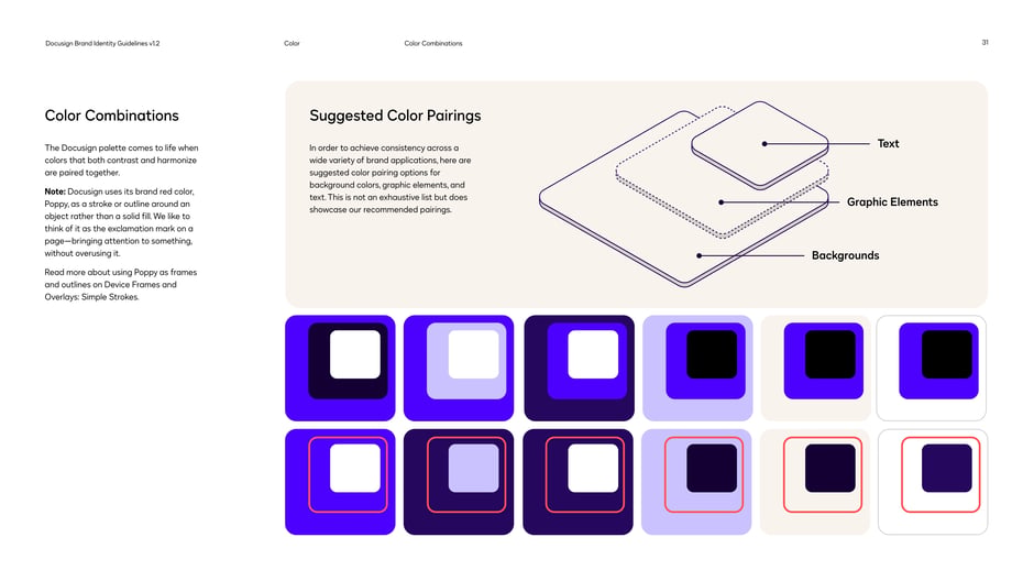 Recommended color pairings for text, graphic elements, and backgrounds