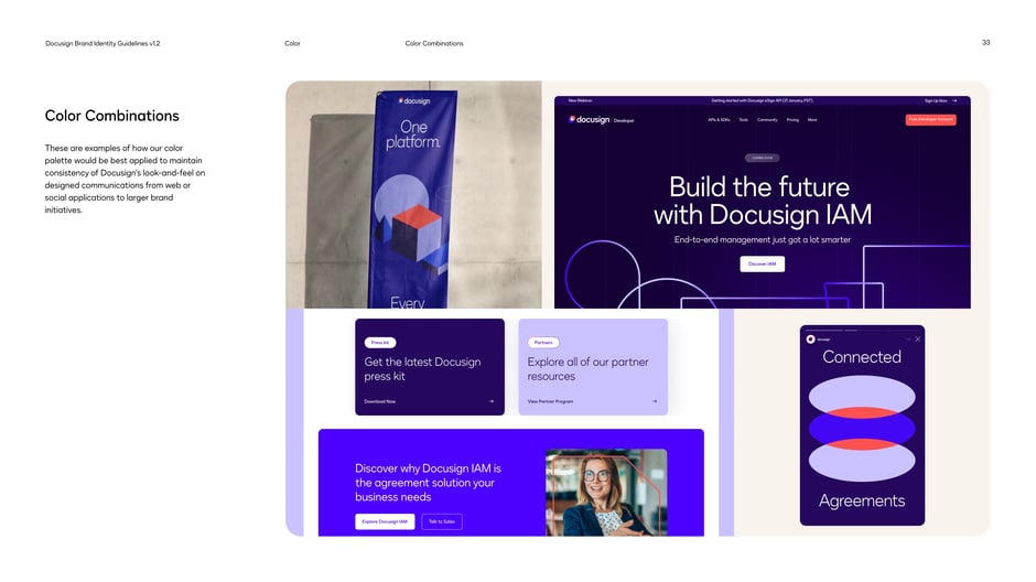 Color combinations in banners, cards, and social