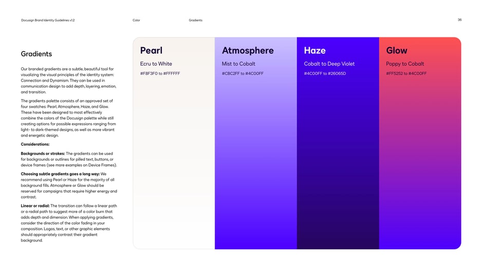 Four approved gradients: Pearl, Atmosphere, Haze, Glow