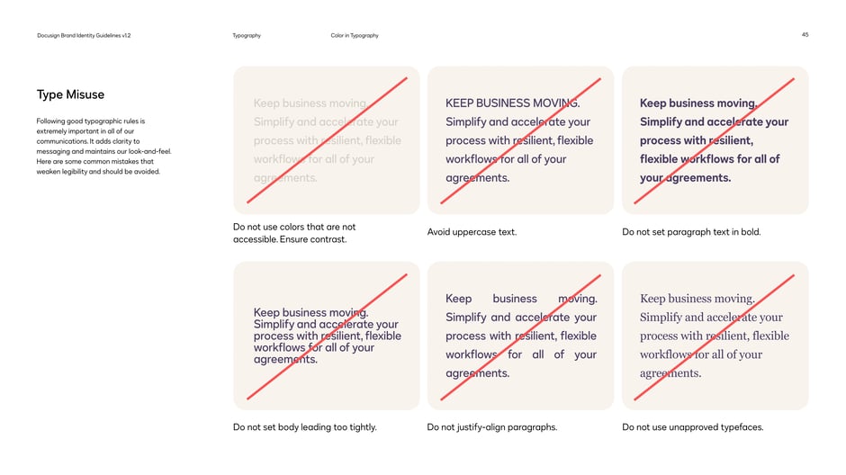 Identifies common mistakes to avoid:using inaccessible colors, setting paragraph text