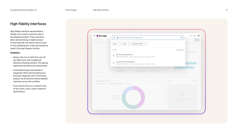 Use literal, high‑fidelity UI screenshots that mirror the deployed product:include