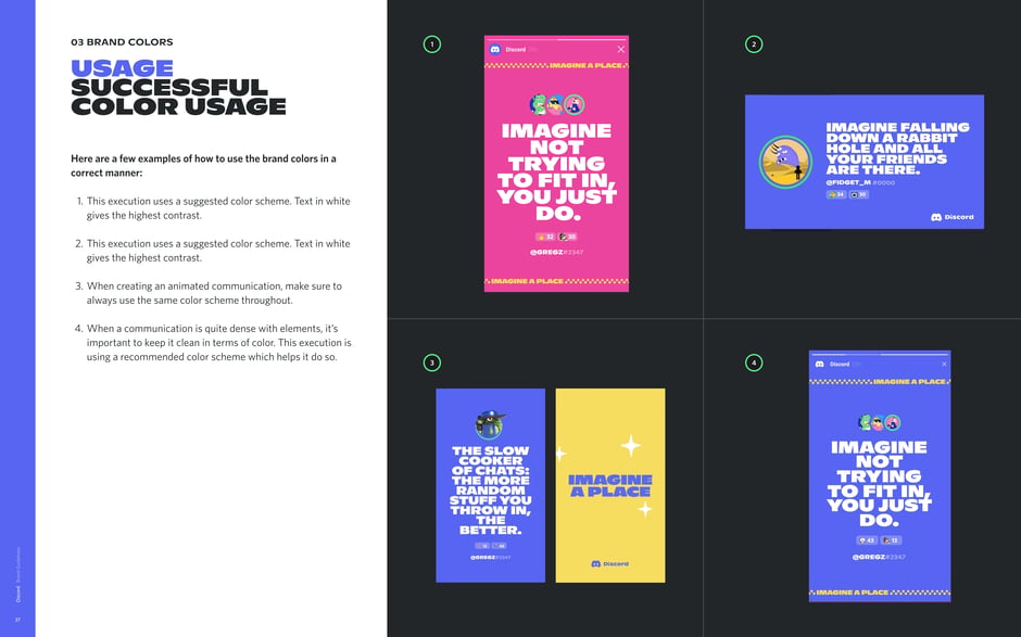 Shows four execution examples that apply recommended color schemes consistently