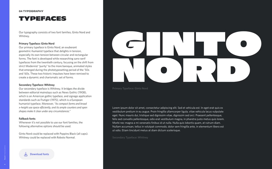 Typefaces: Ginto Nord and Whitney