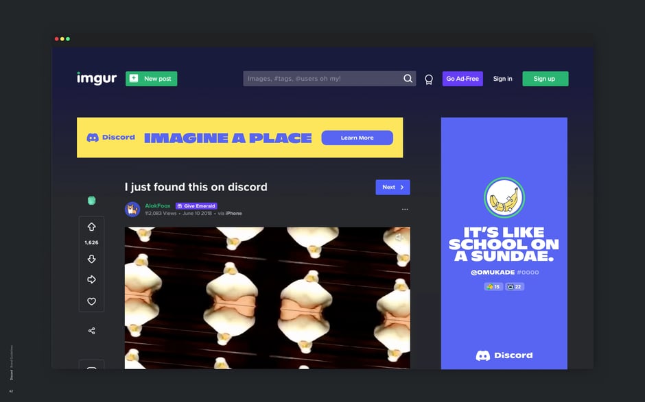 Imgur placement: site banner and right-rail creative