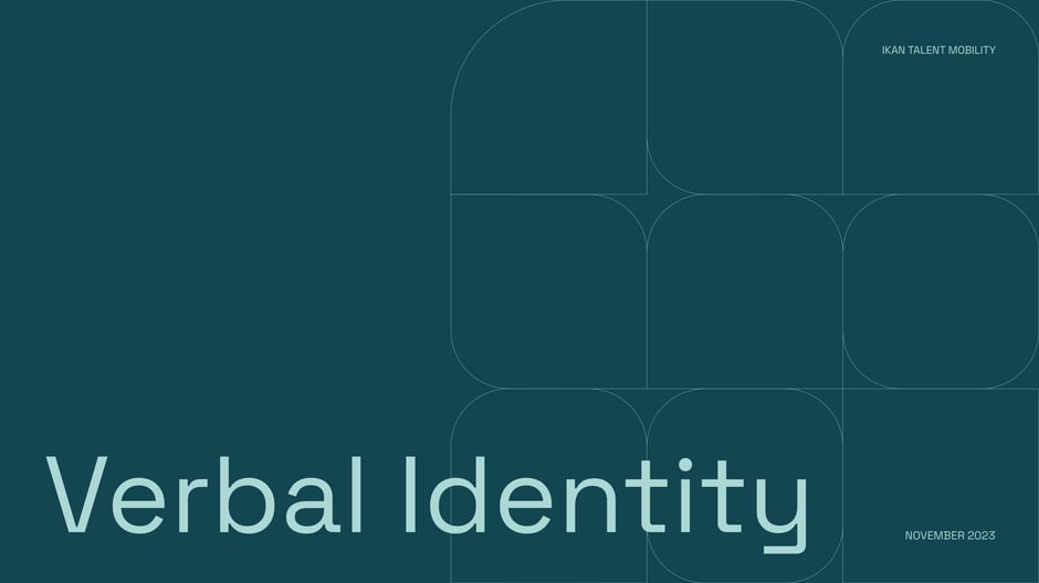 Section header introducing IKAN's verbal identity guidelines, including tone