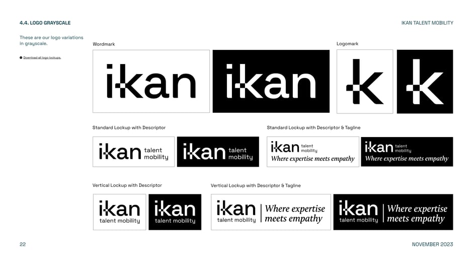 Grayscale wordmark and logomark variations