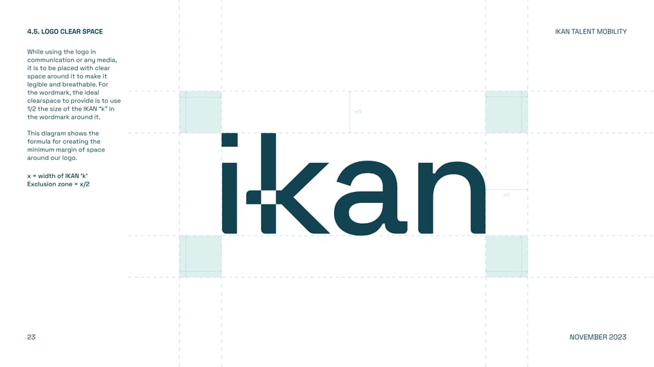 Wordmark clearspace rule: exclusion = x/2