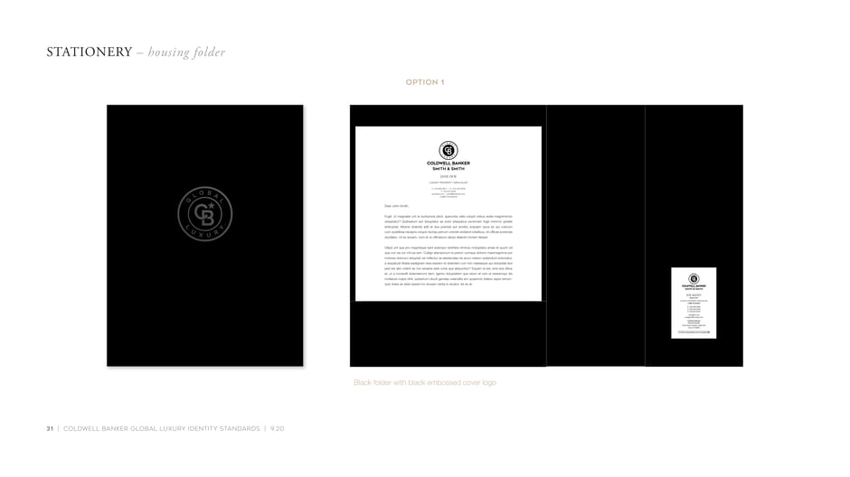 Black housing folder with embossed cover logo