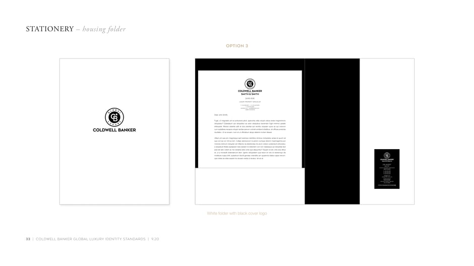 White housing folder with black cover logo