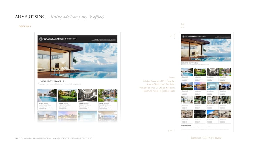 Listing ad template: thumbnail property grid with hero image