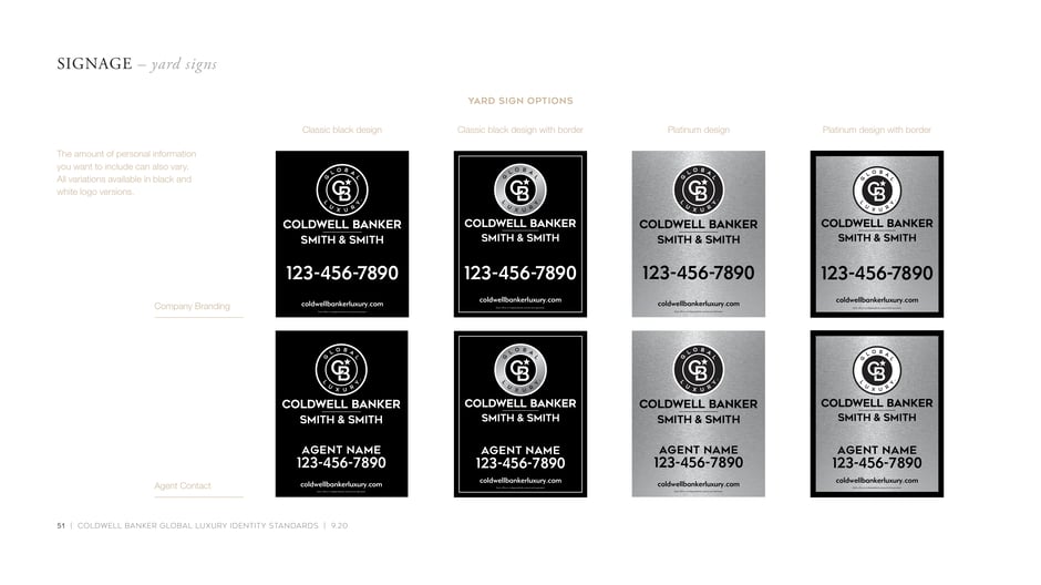 Yard sign options: classic and platinum variants