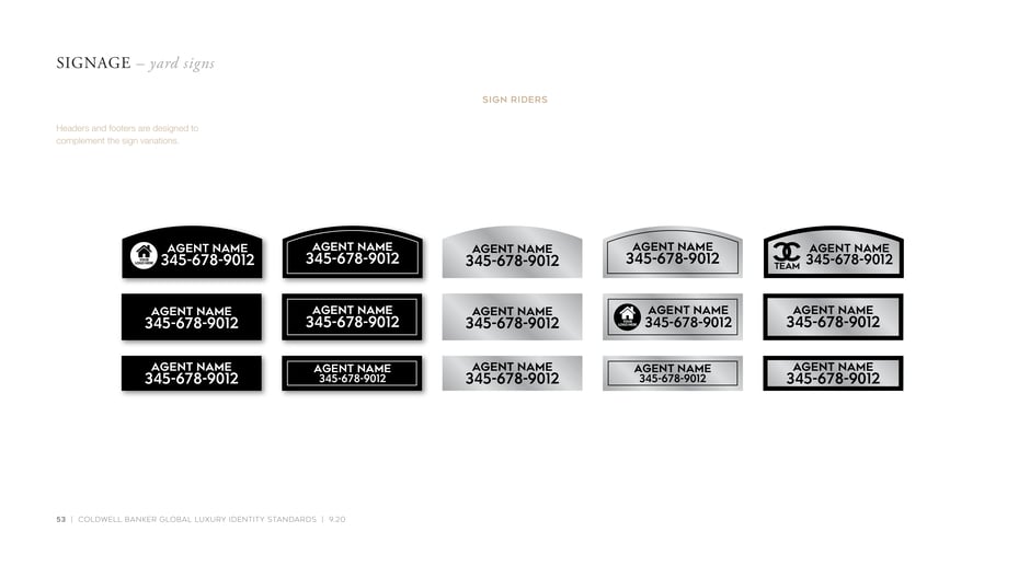 Sign riders: header and footer name plates