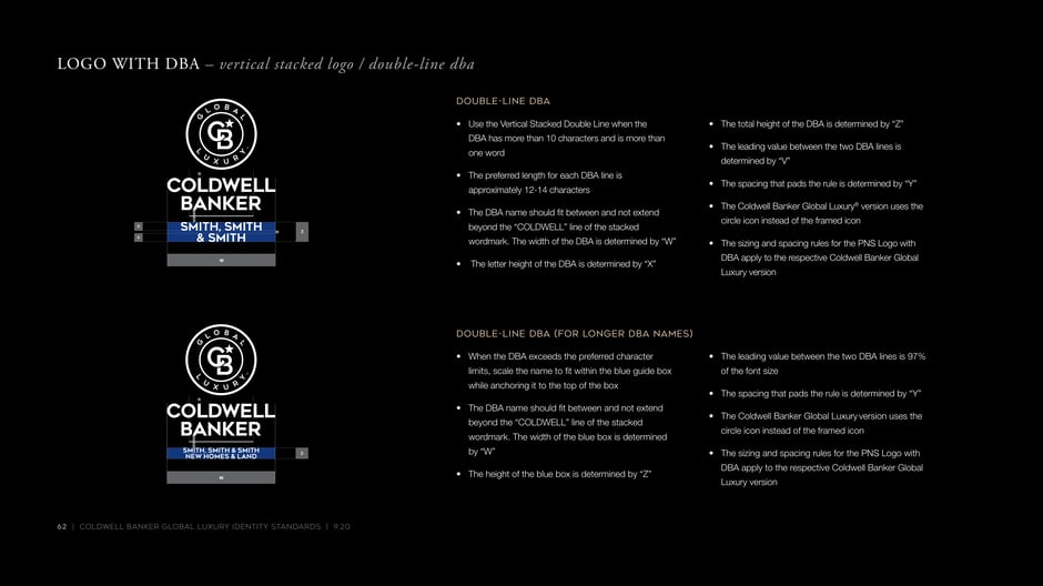 Vertical stacked logo: double-line DBA rules