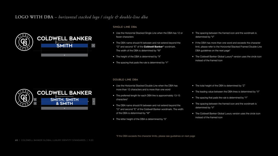 Horizontal stacked logo: single & double-line DBA
