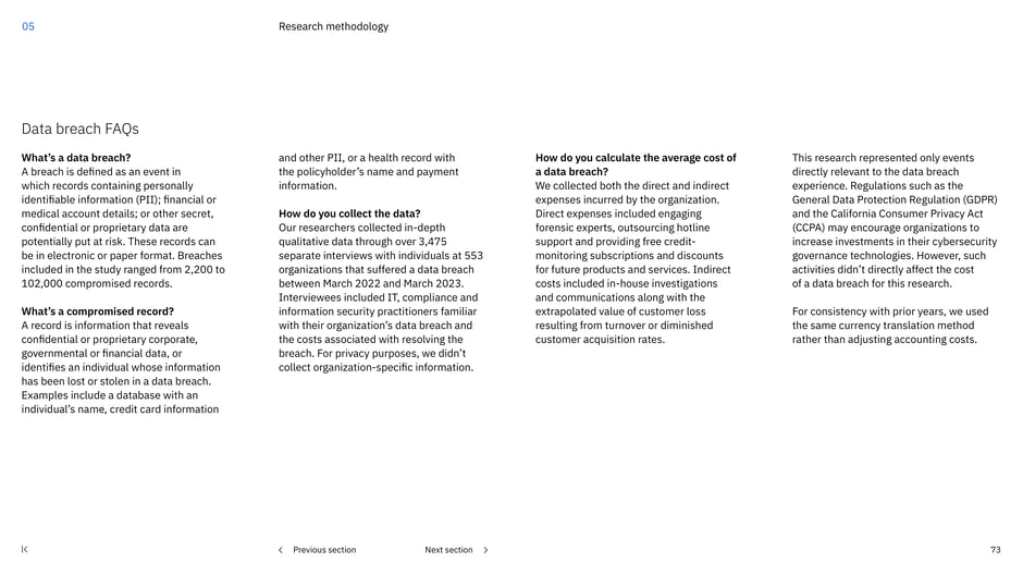 Frequently asked questions cover definitions of a data breach