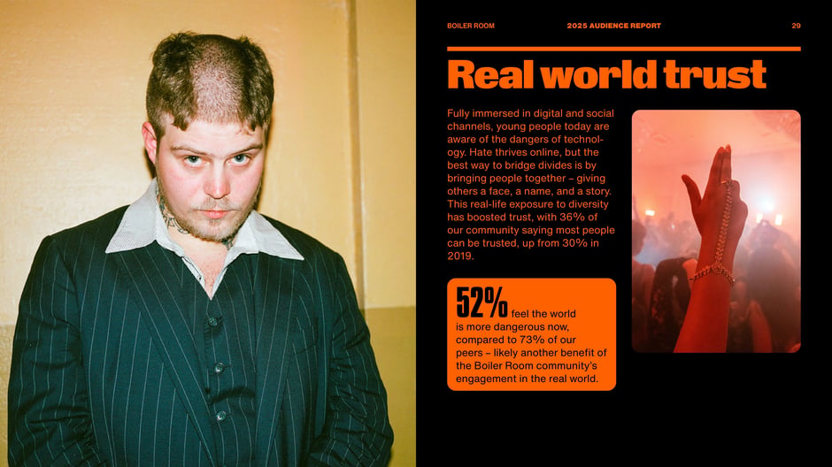 Boiler Room's audience values real-life interactions to build trust, countering