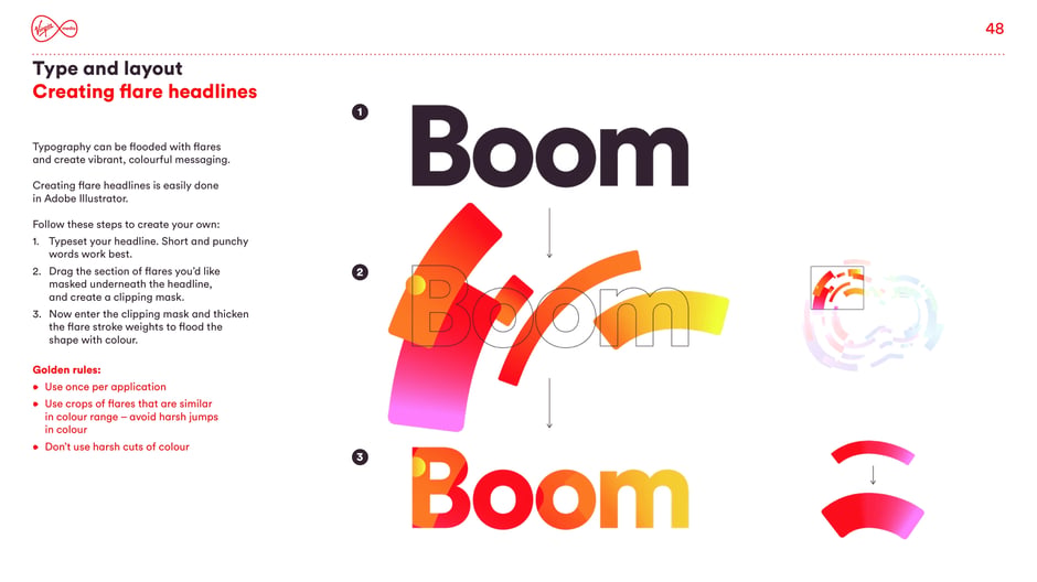 Step-by-step: typeset a short headline, mask flare sections underneath