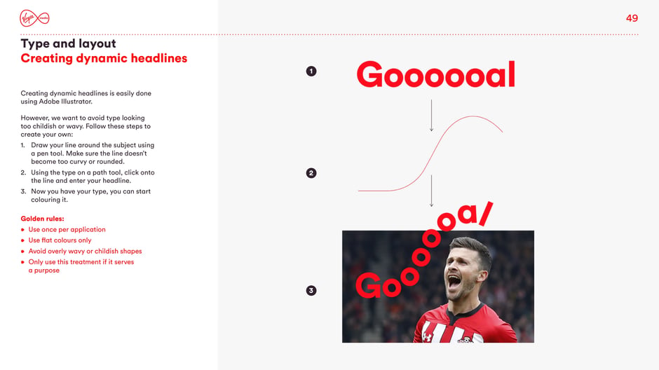 Describes creating type-on-a-path headlines in Illustrator with guidance to avoid