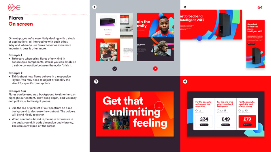 On web and responsive layouts, use flares sparingly across interacting