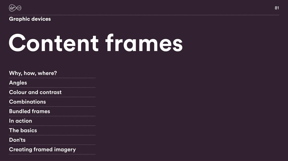 Introduction to content frames with a topic list covering angles