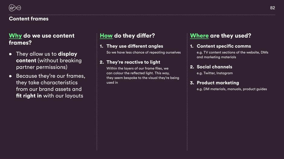 Why, how and where content frames are used