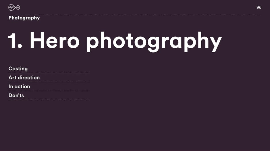 Introduces Hero photography and signals the following guidance areas: casting