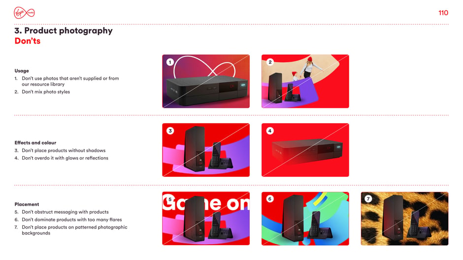 Specifies product photography prohibitions: only use supplied library images, don't